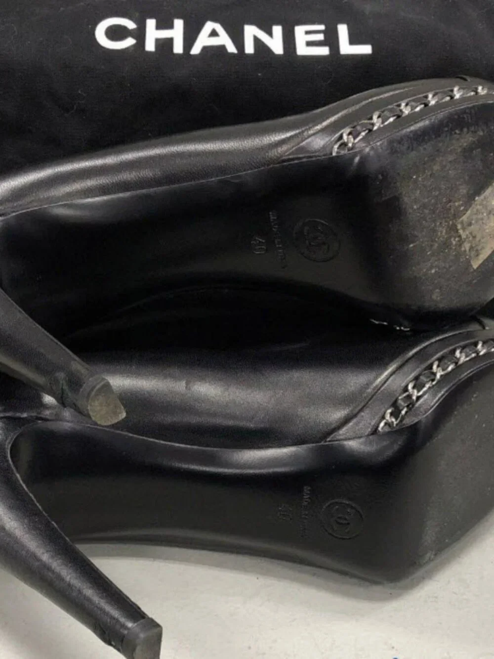 CHANEL black leather